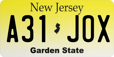 NJ license plate A31JOX