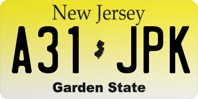 NJ license plate A31JPK