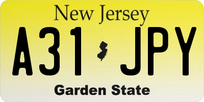NJ license plate A31JPY