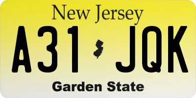 NJ license plate A31JQK
