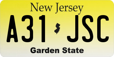 NJ license plate A31JSC