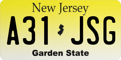 NJ license plate A31JSG