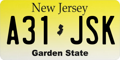 NJ license plate A31JSK