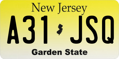 NJ license plate A31JSQ