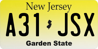 NJ license plate A31JSX