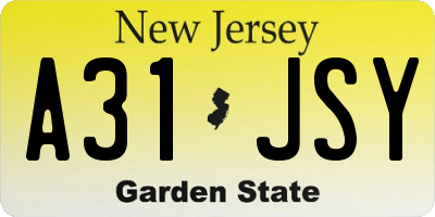 NJ license plate A31JSY