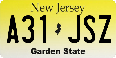 NJ license plate A31JSZ