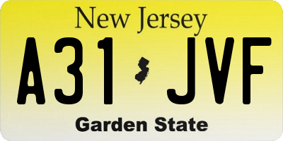 NJ license plate A31JVF