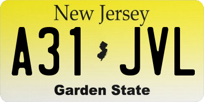 NJ license plate A31JVL