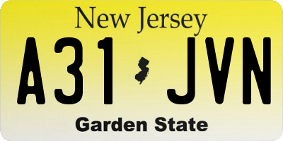 NJ license plate A31JVN