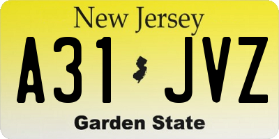 NJ license plate A31JVZ
