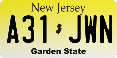 NJ license plate A31JWN