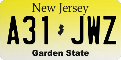 NJ license plate A31JWZ