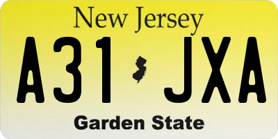 NJ license plate A31JXA