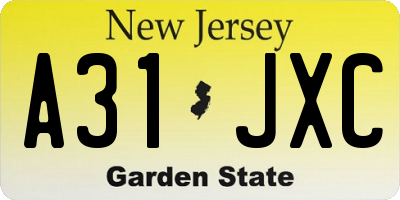 NJ license plate A31JXC