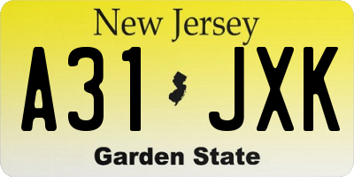 NJ license plate A31JXK