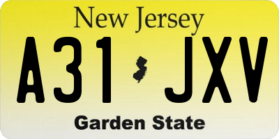 NJ license plate A31JXV