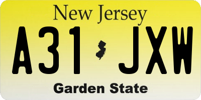 NJ license plate A31JXW