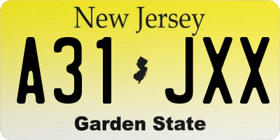 NJ license plate A31JXX