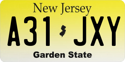 NJ license plate A31JXY