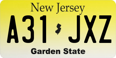 NJ license plate A31JXZ