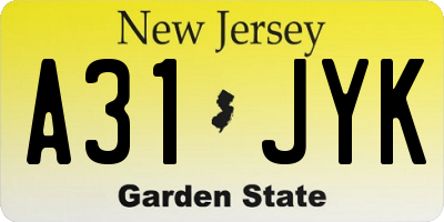 NJ license plate A31JYK