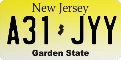 NJ license plate A31JYY