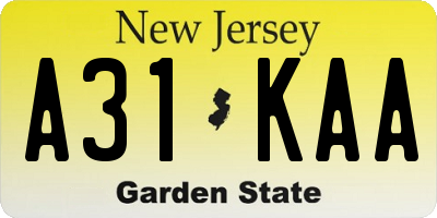 NJ license plate A31KAA
