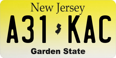 NJ license plate A31KAC