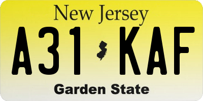 NJ license plate A31KAF