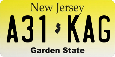 NJ license plate A31KAG