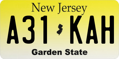 NJ license plate A31KAH