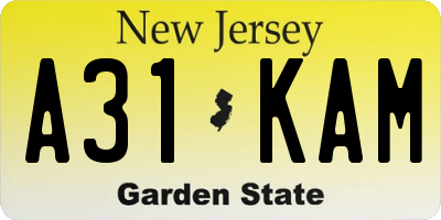 NJ license plate A31KAM
