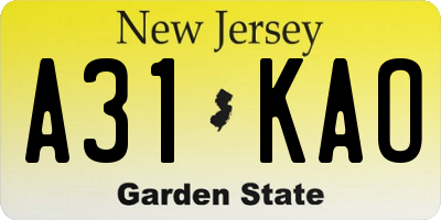 NJ license plate A31KAO