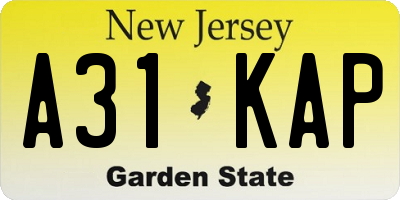 NJ license plate A31KAP
