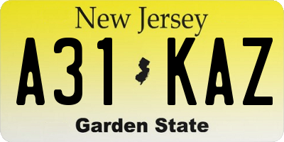 NJ license plate A31KAZ