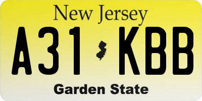 NJ license plate A31KBB