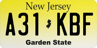 NJ license plate A31KBF