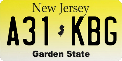 NJ license plate A31KBG