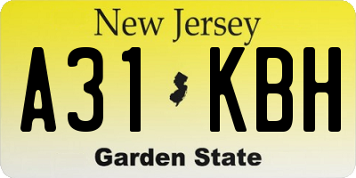 NJ license plate A31KBH