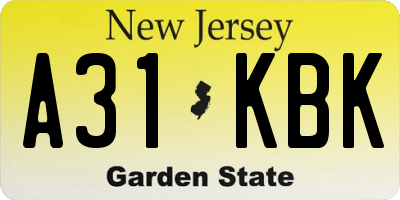 NJ license plate A31KBK