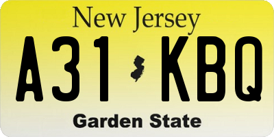 NJ license plate A31KBQ