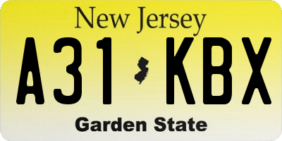 NJ license plate A31KBX