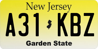 NJ license plate A31KBZ
