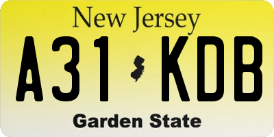 NJ license plate A31KDB