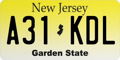 NJ license plate A31KDL