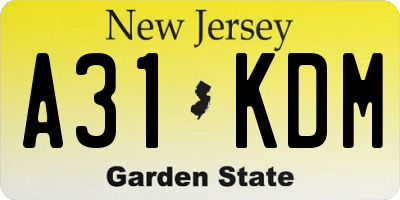 NJ license plate A31KDM