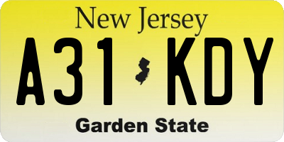 NJ license plate A31KDY