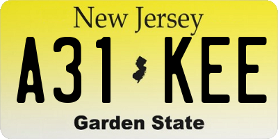 NJ license plate A31KEE