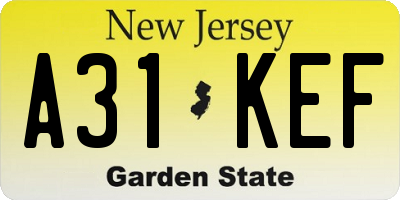 NJ license plate A31KEF